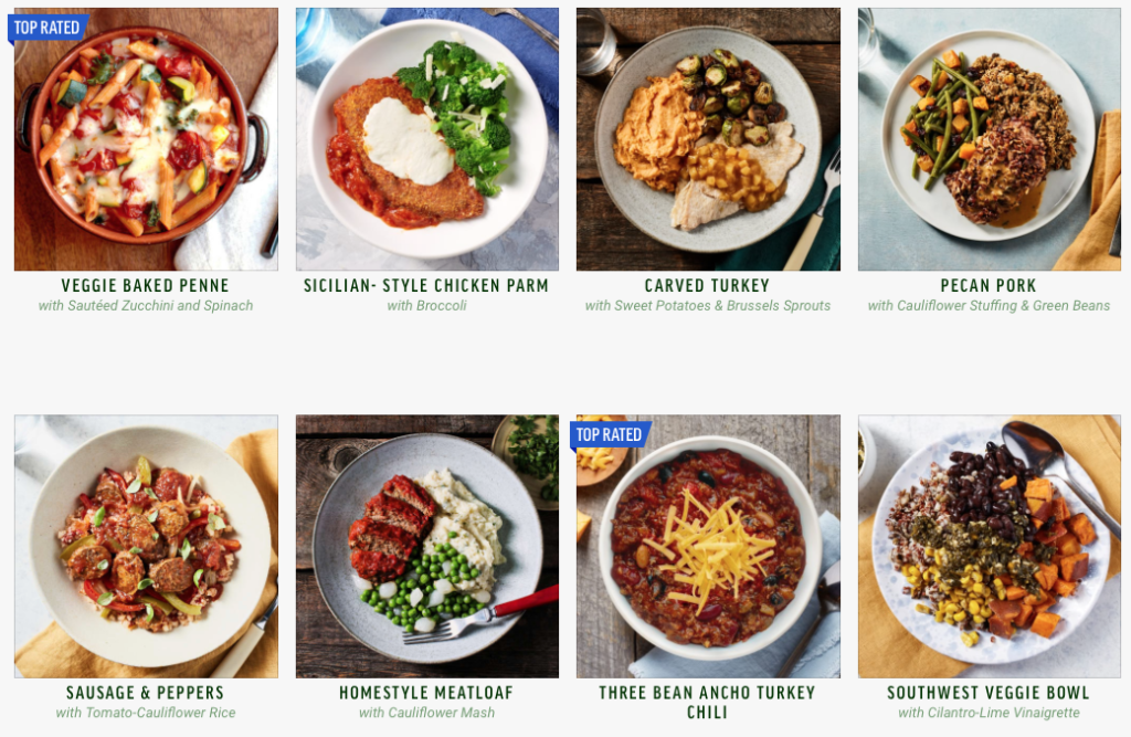 Freshly options Freshly meal choices